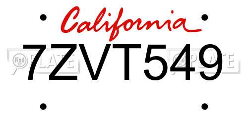 7ZVT549 California License Plate