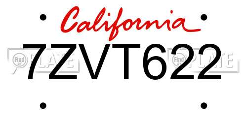 7ZVT622 California License Plate