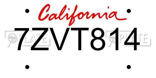 7ZVT814 California License Plate