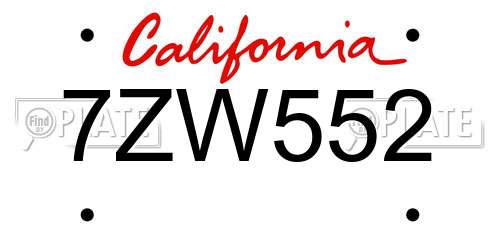 7ZW552 California License Plate