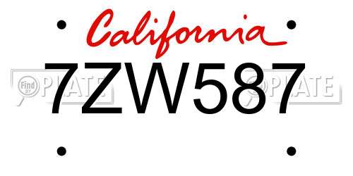 7ZW587 California License Plate