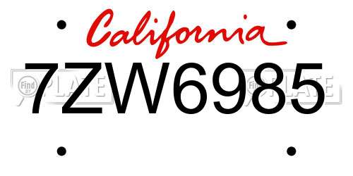 7ZW6985 California License Plate