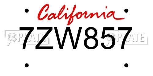 7ZW857 California License Plate