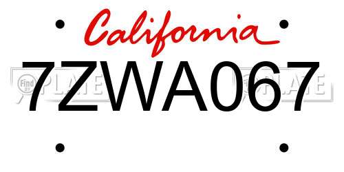 7ZWA067 California License Plate