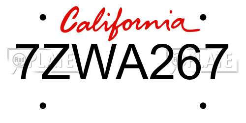 7ZWA267 California License Plate