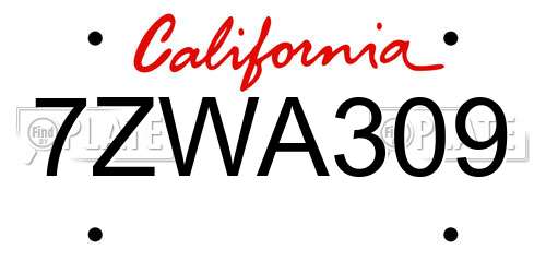 7ZWA309 California License Plate