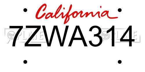 7ZWA314 California License Plate