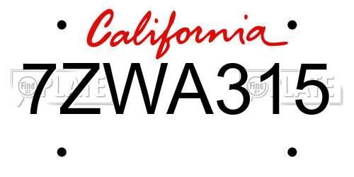7ZWA315 California License Plate