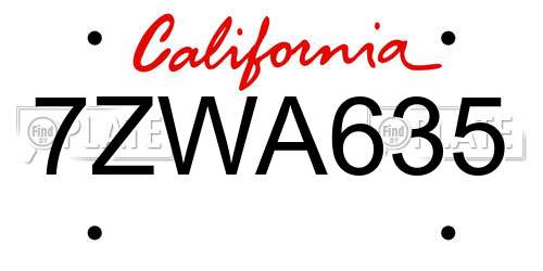 7ZWA635 California License Plate