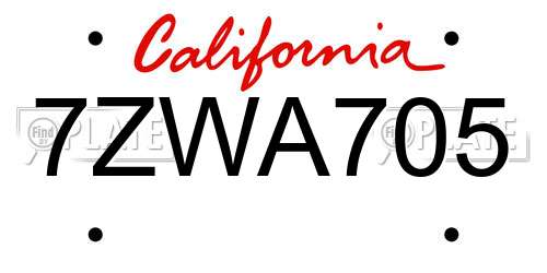 7ZWA705 California License Plate