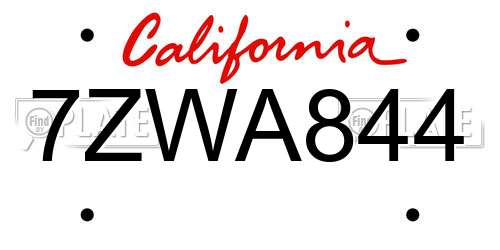 7ZWA844 California License Plate