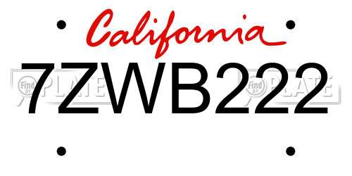 7ZWB222 California License Plate