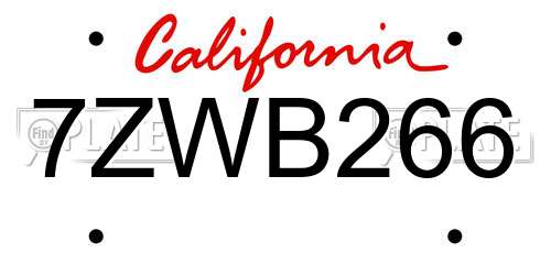 7ZWB266 California License Plate