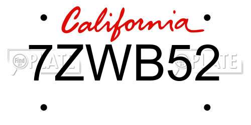 7ZWB52 California License Plate