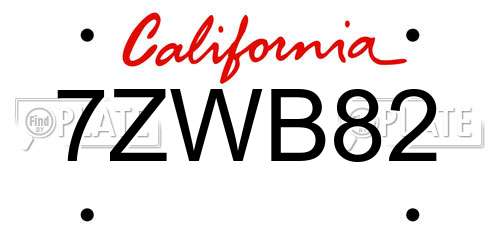 7ZWB82 California License Plate