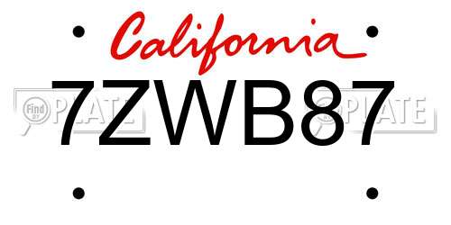 7ZWB87 California License Plate