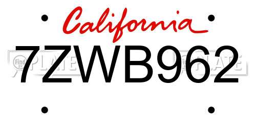7ZWB962 California License Plate
