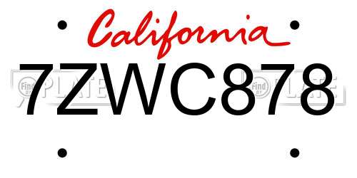 7ZWC878 California License Plate