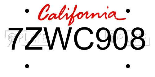7ZWC908 California License Plate