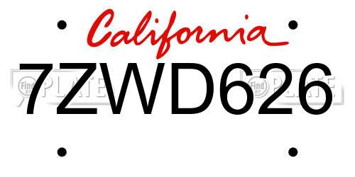 7ZWD626 California License Plate