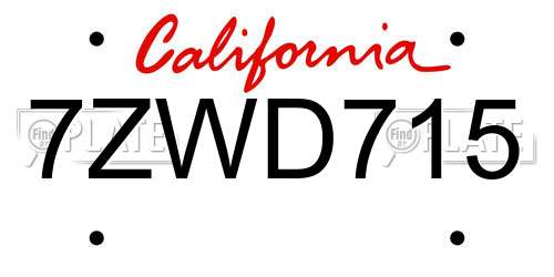 7ZWD715 California License Plate