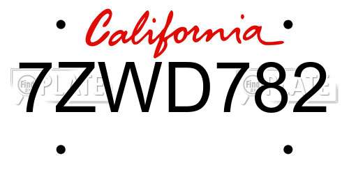 7ZWD782 California License Plate