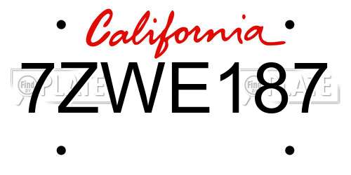 7ZWE187 California License Plate