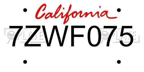 7ZWF075 California License Plate
