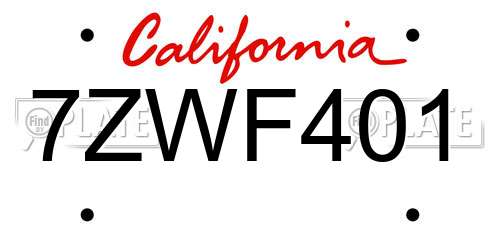 7ZWF401 California License Plate