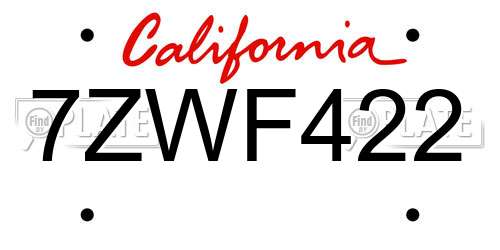 7ZWF422 California License Plate