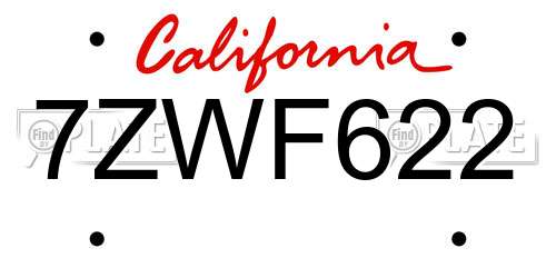 7ZWF622 California License Plate