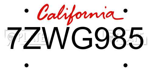 7ZWG985 California License Plate