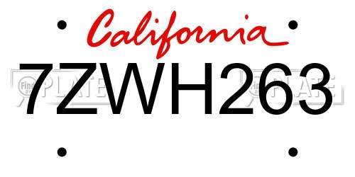 7ZWH263 California License Plate