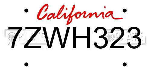 7ZWH323 California License Plate