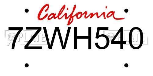 7ZWH540 California License Plate