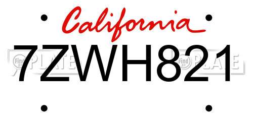 7ZWH821 California License Plate