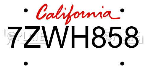 7ZWH858 California License Plate