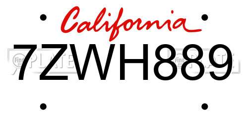 7ZWH889 California License Plate
