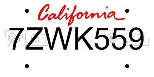 7ZWK559 California License Plate
