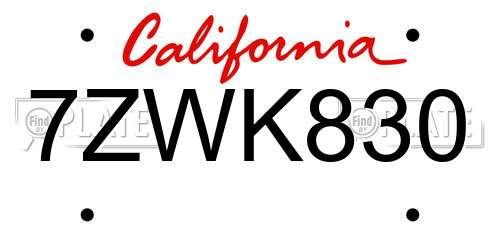 7ZWK830 California License Plate