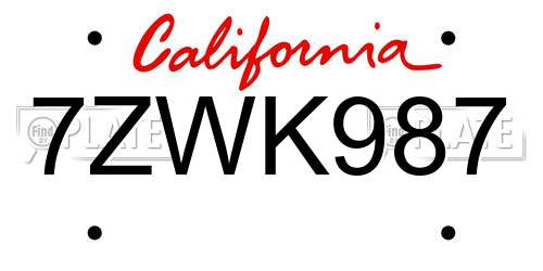 7ZWK987 California License Plate