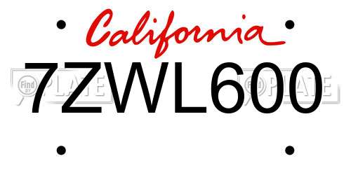 7ZWL600 California License Plate