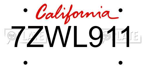 7ZWL911 California License Plate