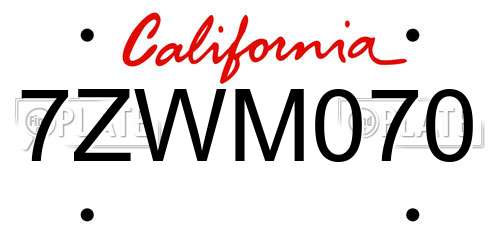 7ZWM070 California License Plate