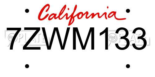 7ZWM133 California License Plate