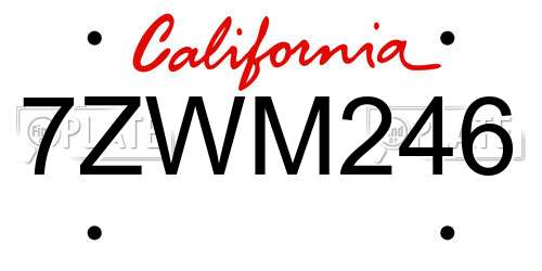 7ZWM246 California License Plate