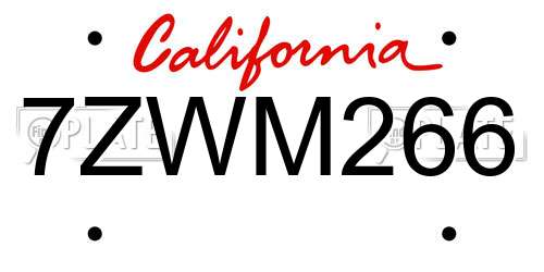 7ZWM266 California License Plate