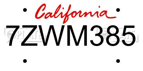 7ZWM385 California License Plate