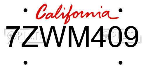 7ZWM409 California License Plate