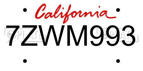 7ZWM993 California License Plate